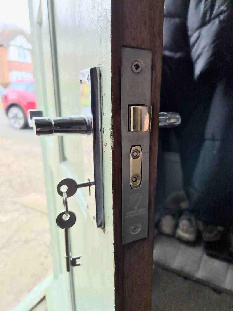 Mortice lock fitted into a wooden door in Leeds